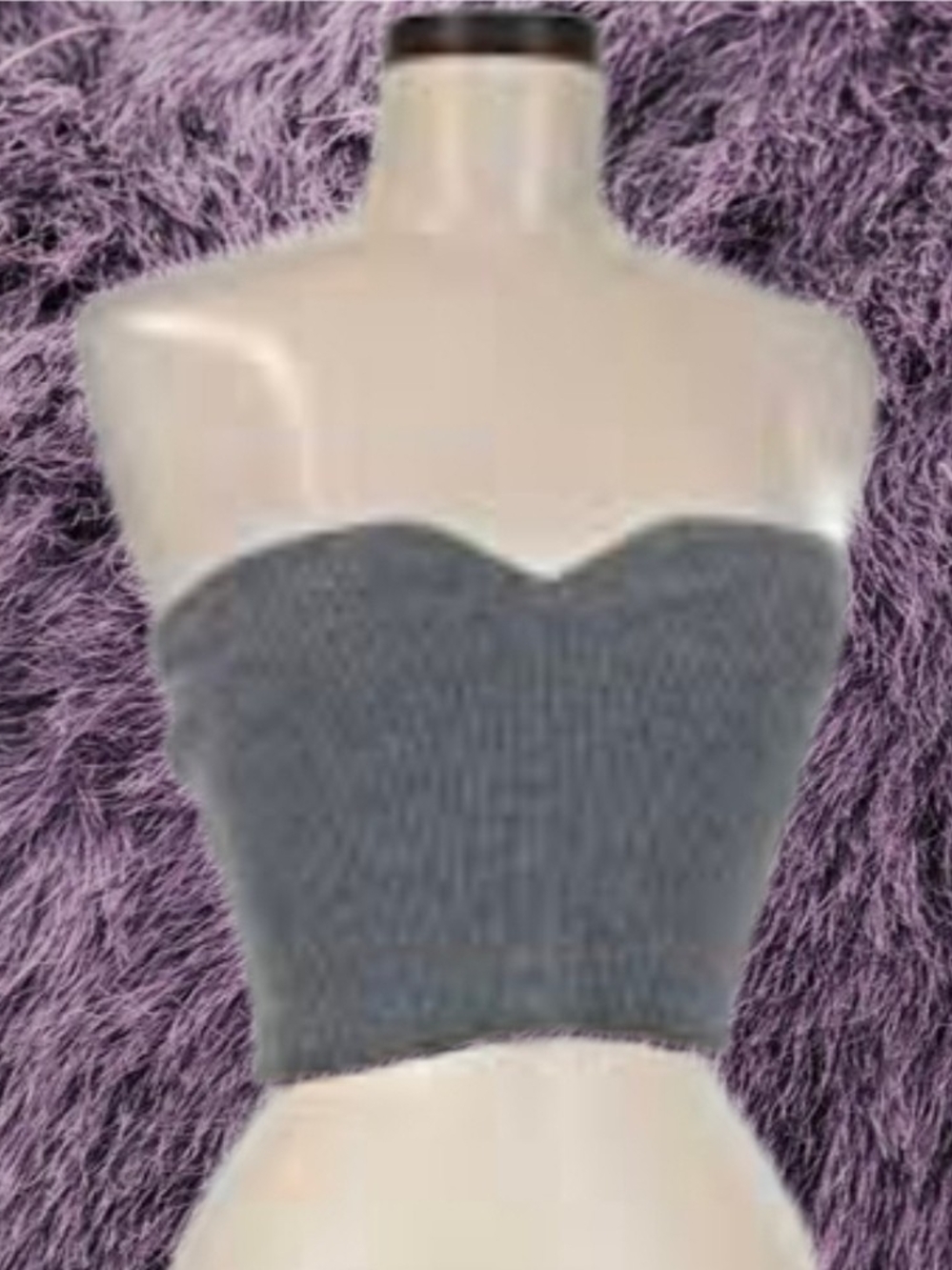 a new day Gray Strapless Ribbed Sweetheart Crop Top